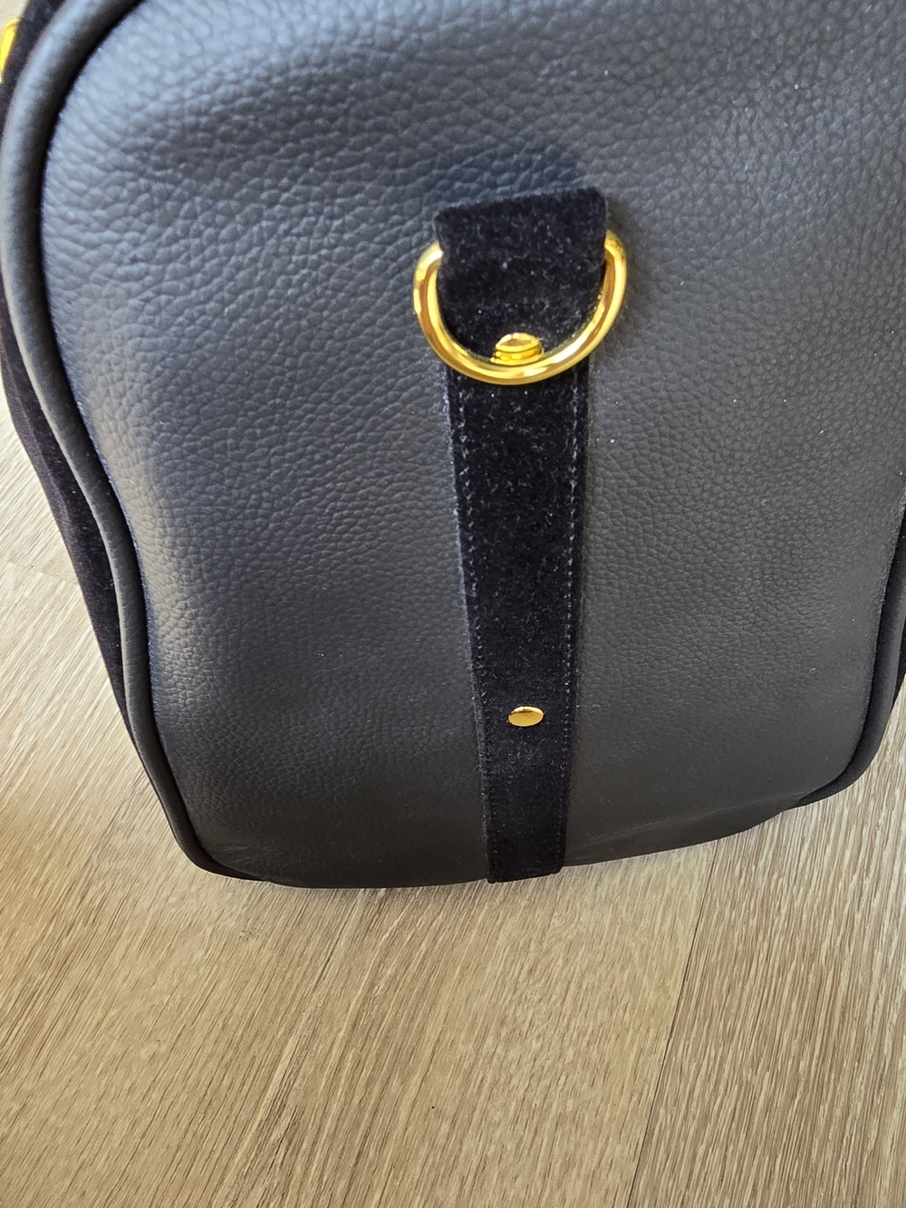 Joy&Iman Black Suede Tote Bag with Gold Hardware - Picture 5 of 9